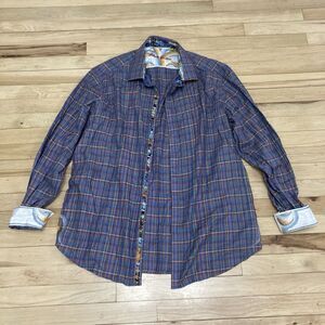 Robert Graham Shirt Mens 2XL Plaid Flip Cuff Embroidered Long Sleeve Button Up